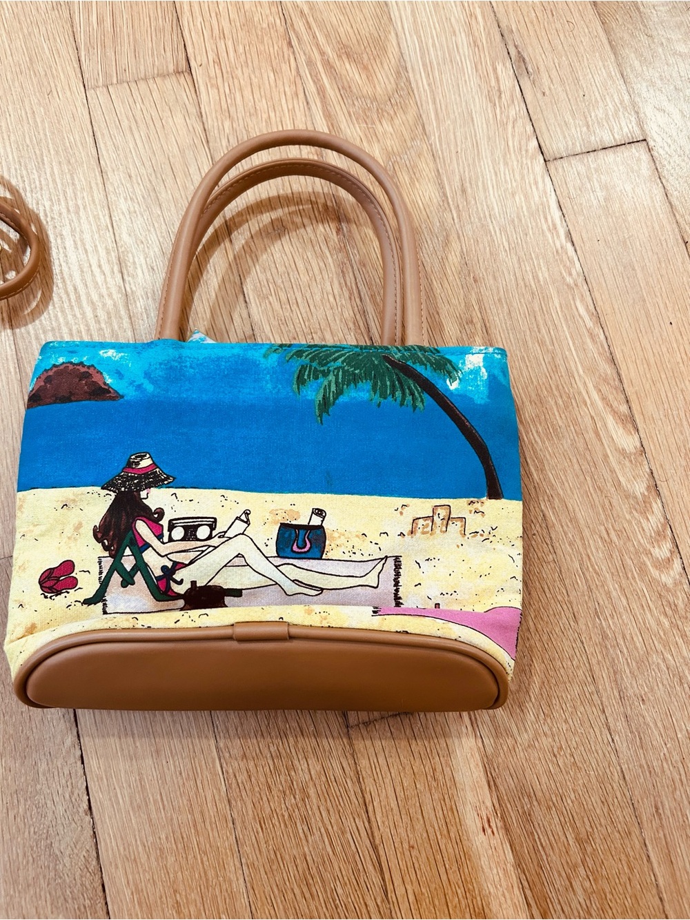 Beach Illustration Mini Crossbody Bag in Blue and Tan - Picture 2 of 7